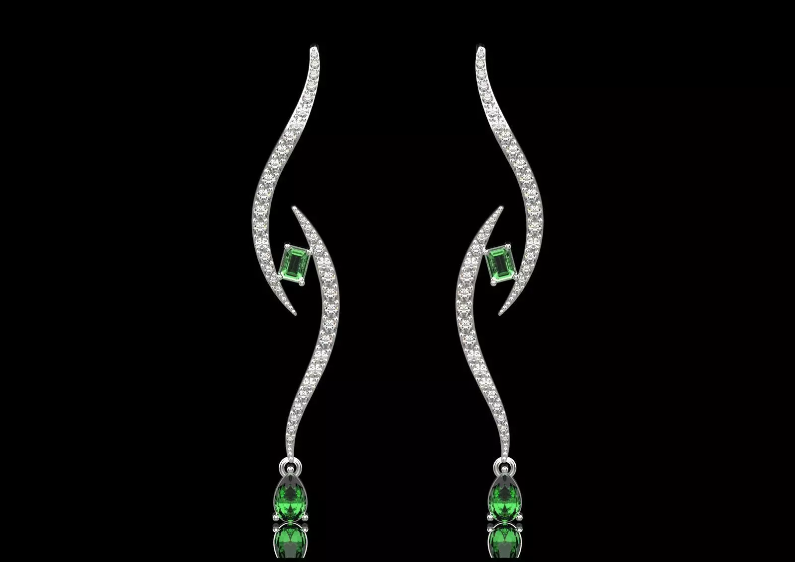 White Gold Diamond and Emerald stl 3dm Earrings je0126 3D print model_3