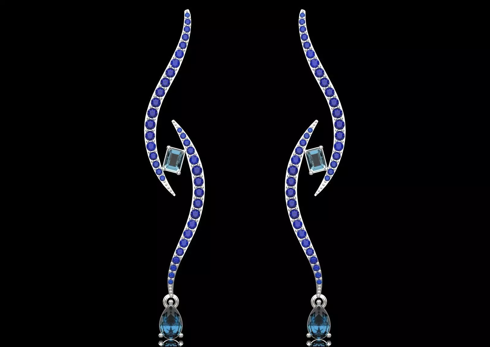 White Gold Diamond and Emerald stl 3dm Earrings je0126 3D print model_17