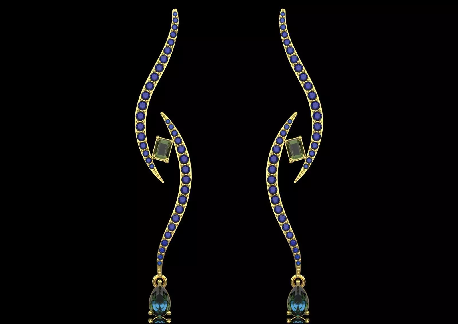 White Gold Diamond and Emerald stl 3dm Earrings je0126 3D print model_18