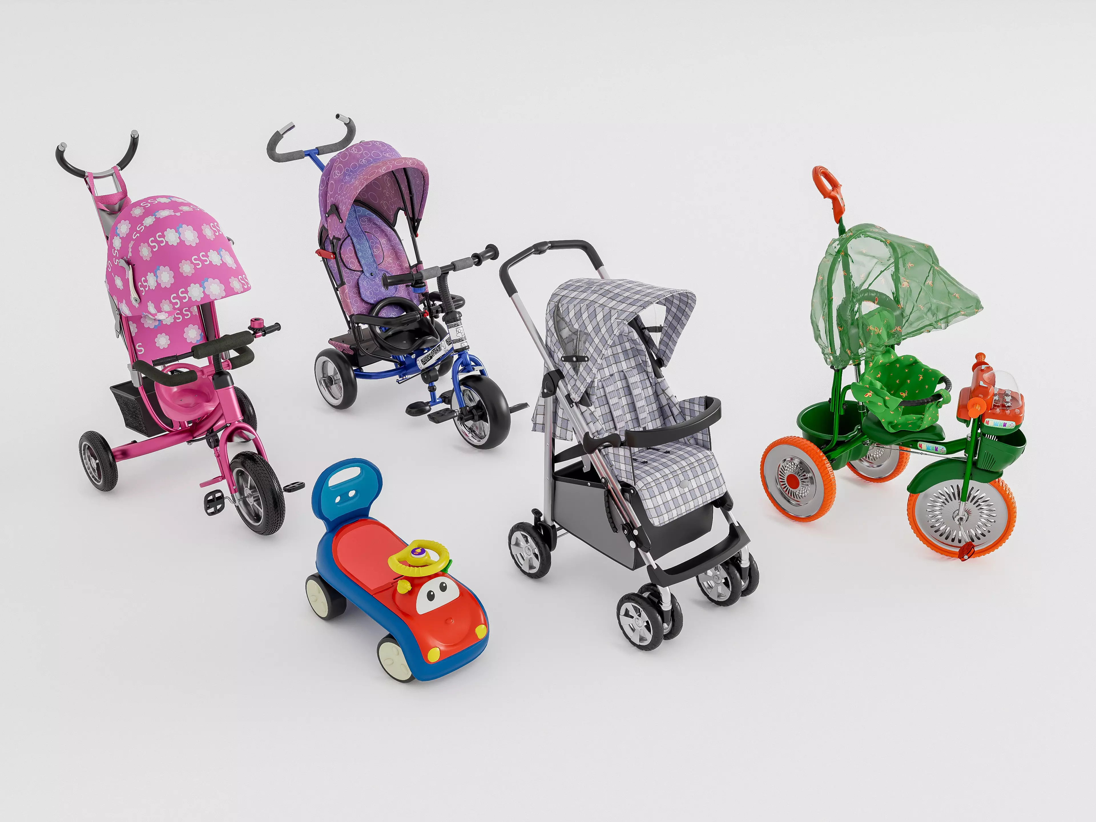 Modern baby stroller 3D model_0