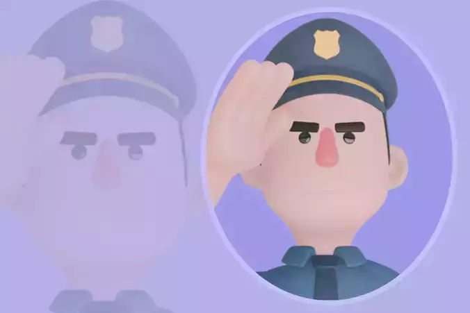 Stylized 3D Male Police Character Saluting - Cartoon Model