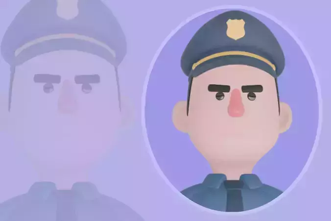 Stylized 3D Male Police Character - Serious Cartoon Cop
