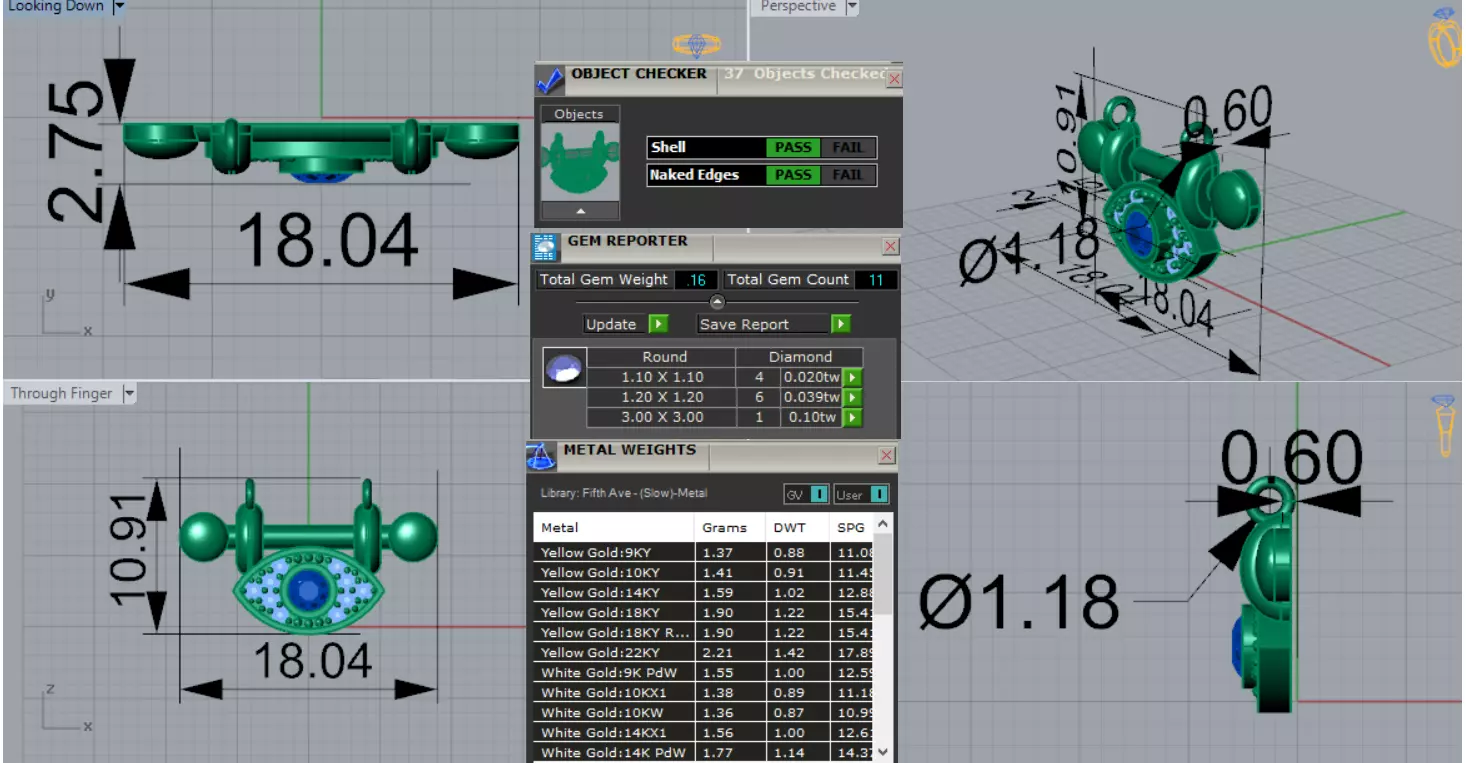 Gold Evil Eye Pendant with Diamonds Blue Sapphires Model jp0125 3D print model