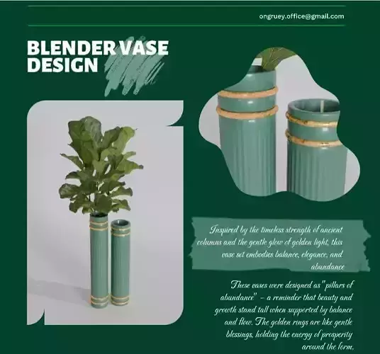 Golden Green Vase Set 03-Blender Procedural 3D Model