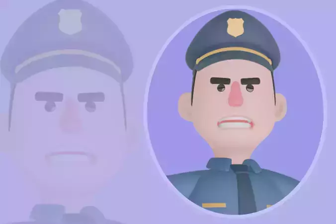Stylized 3D Male Police Character - Angry Cartoon Cop