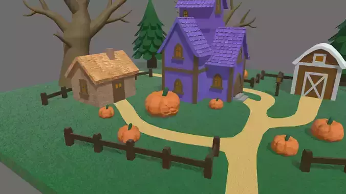 Halloween Scenary 01 Low-poly 3D model 2