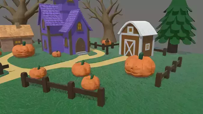 Halloween Scenary 01 Low-poly 3D model 3