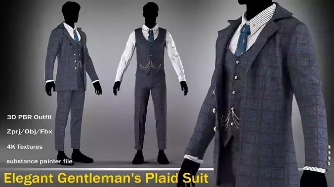 Elegant Gentleman Plaid Suit