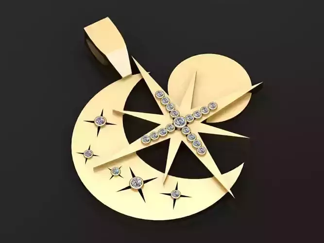 gold moon and star pendant 3d printable model 3D print model