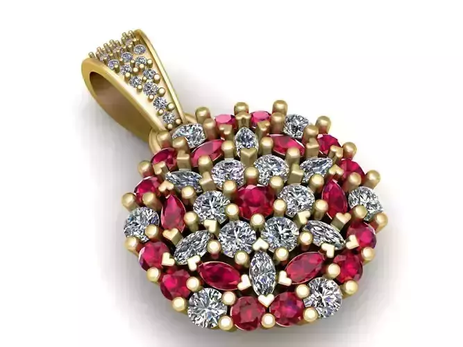 ruby and diamond pendant    3d printable model 