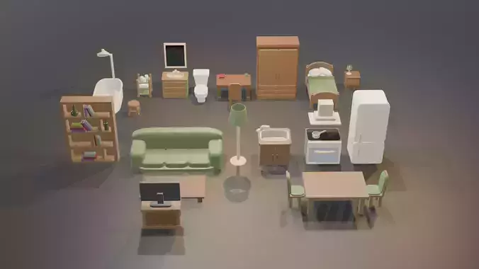Low Poly House Interior Pack - 20 Game-Ready Props 