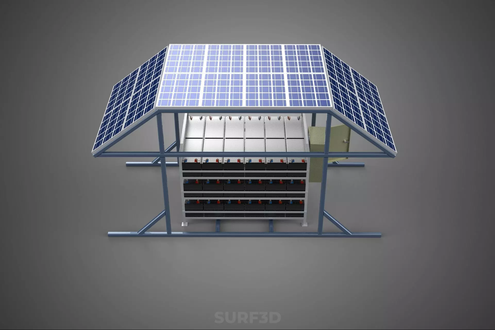 ENERGY POWER STATION SOLAR PANEL PV ARRAY RACK BATTERY BANK PACK 3D model_6
