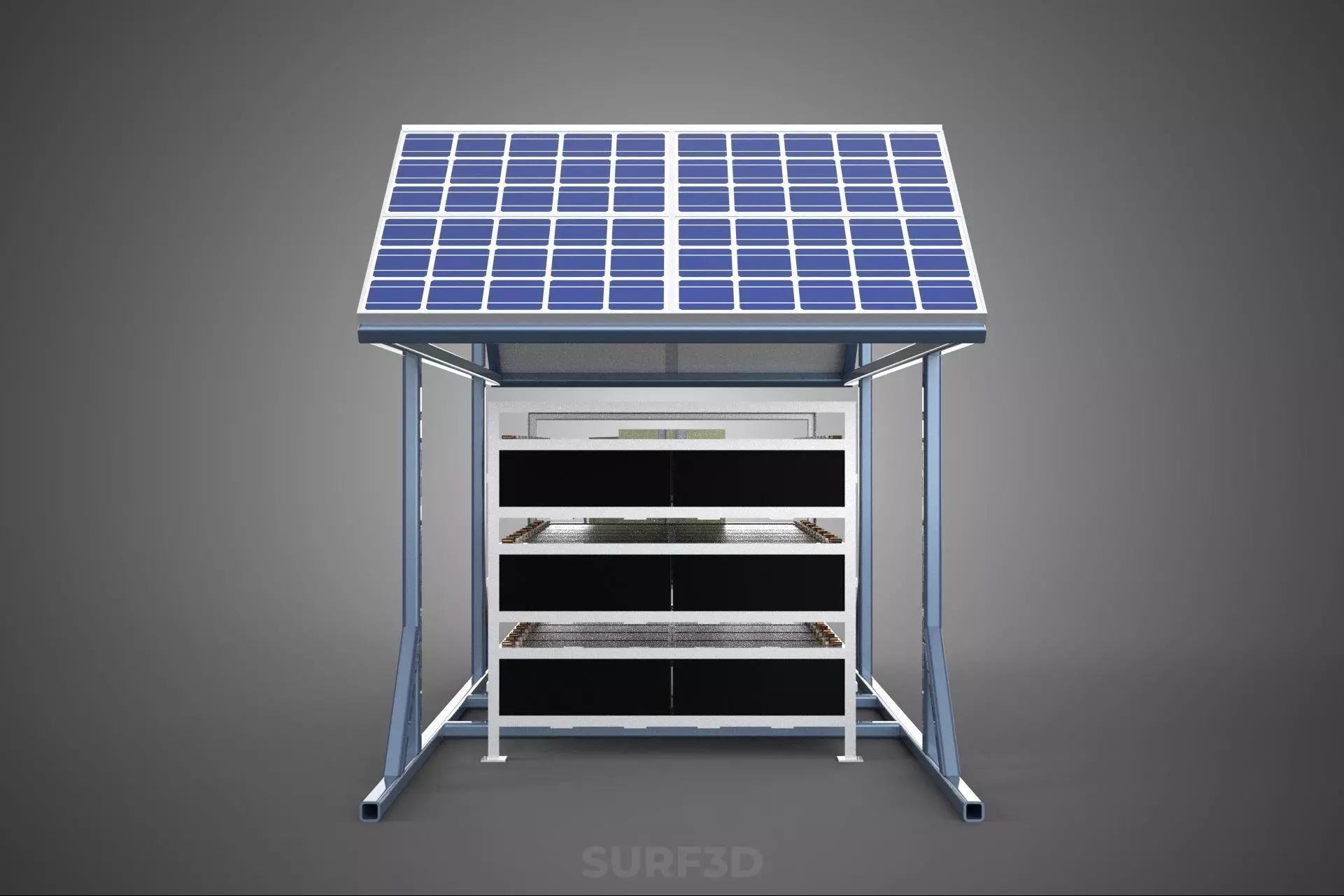 ENERGY POWER STATION SOLAR PANEL PV ARRAY RACK BATTERY BANK PACK 3D model_36