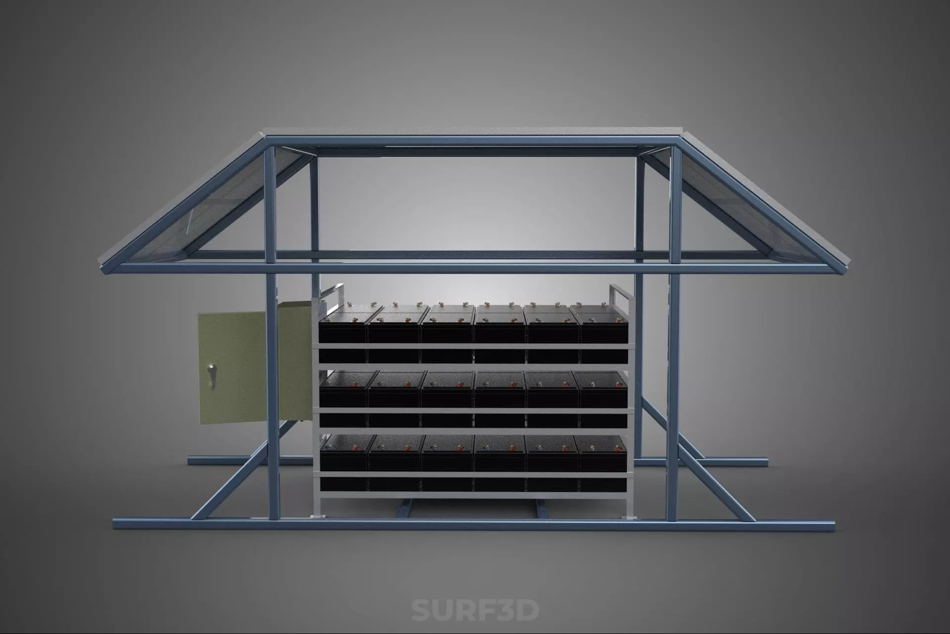 ENERGY POWER STATION SOLAR PANEL PV ARRAY RACK BATTERY BANK PACK 3D model_3