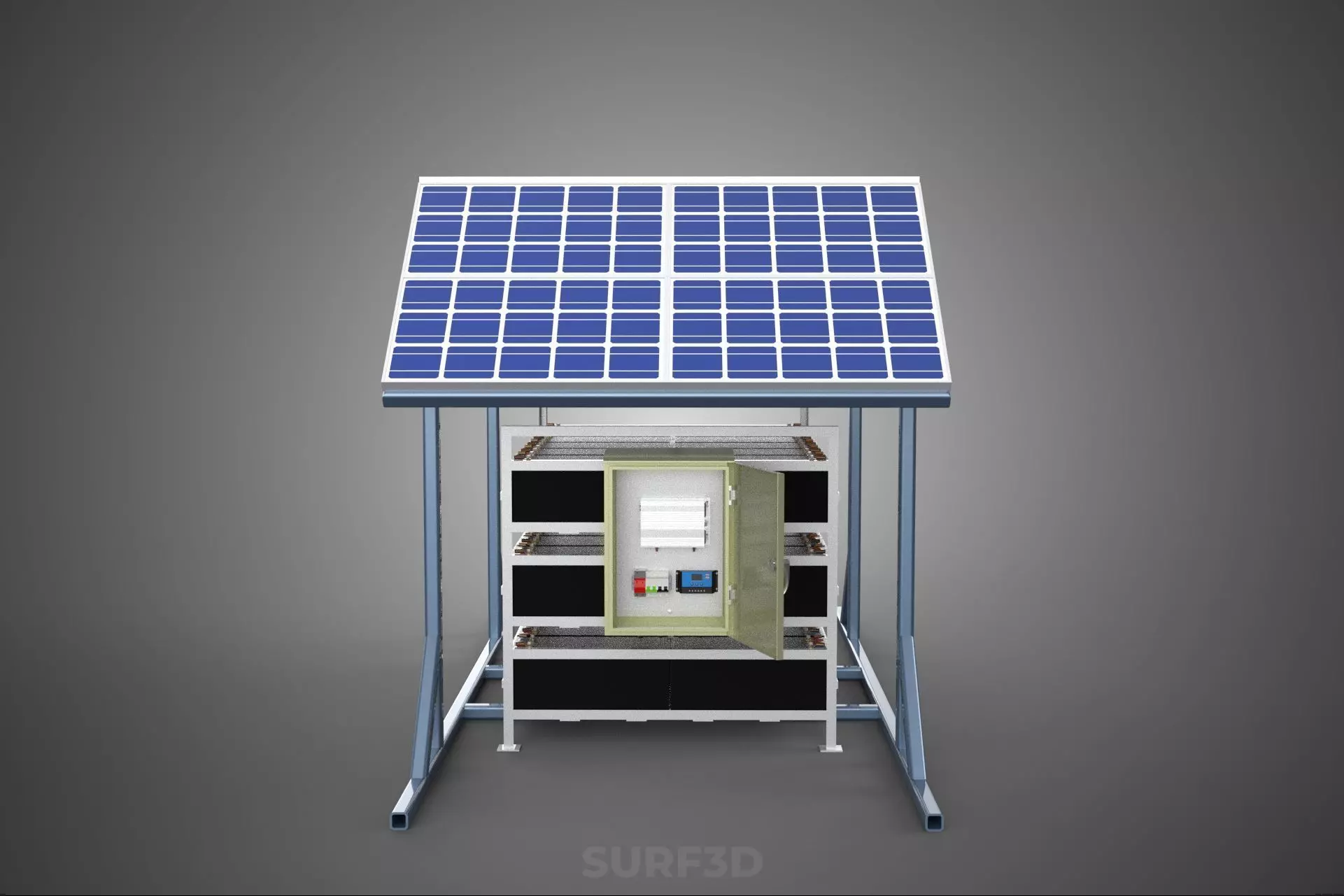 ENERGY POWER STATION SOLAR PANEL PV ARRAY RACK BATTERY BANK PACK 3D model_16