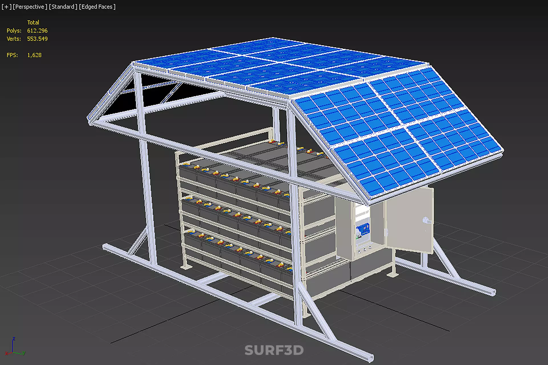 ENERGY POWER STATION SOLAR PANEL PV ARRAY RACK BATTERY BANK PACK 3D model_42