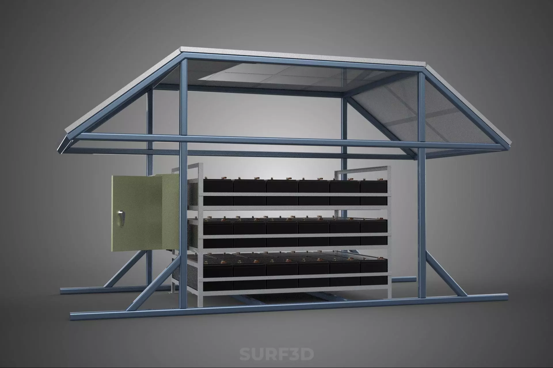 ENERGY POWER STATION SOLAR PANEL PV ARRAY RACK BATTERY BANK PACK 3D model_39