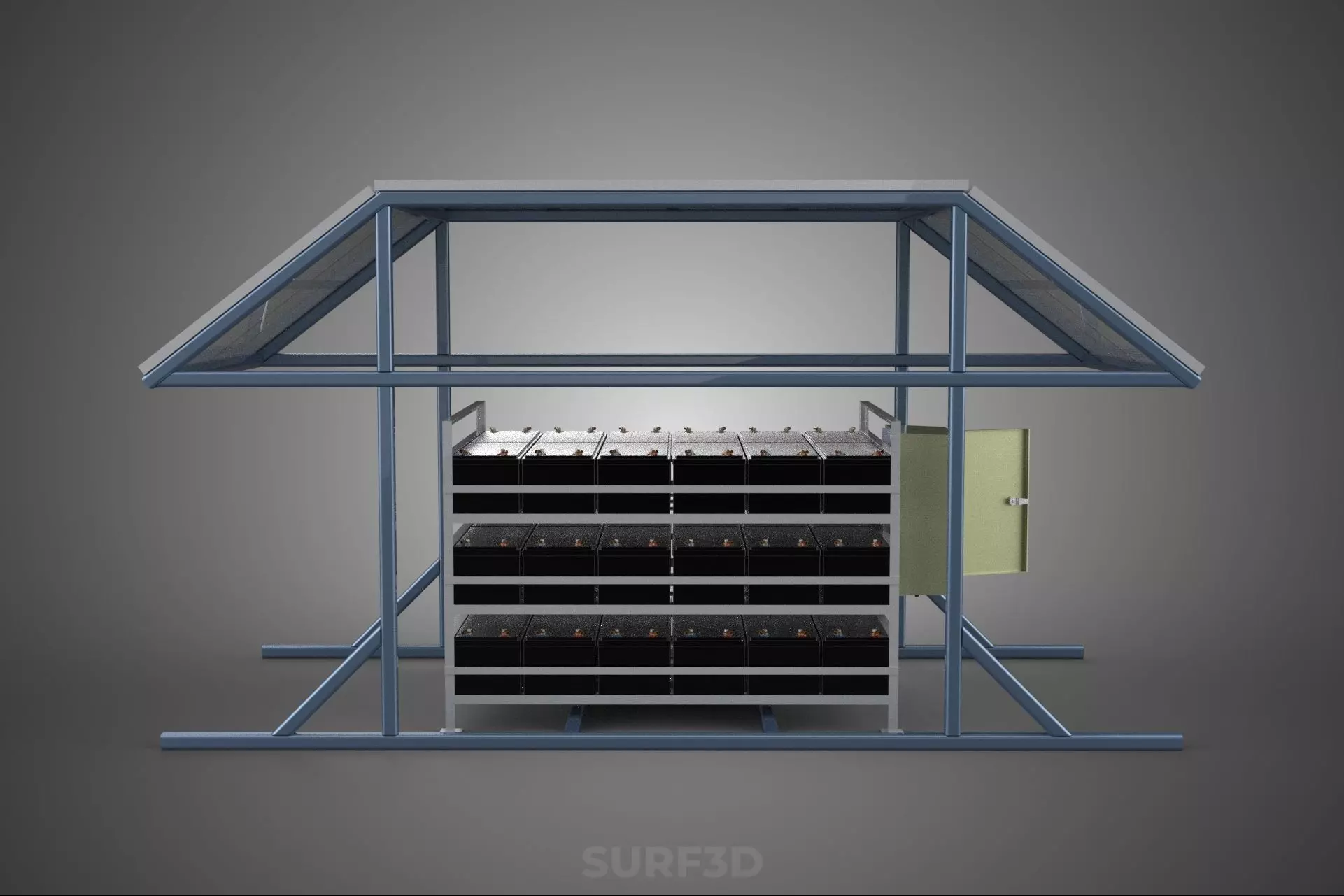 ENERGY POWER STATION SOLAR PANEL PV ARRAY RACK BATTERY BANK PACK 3D model_14