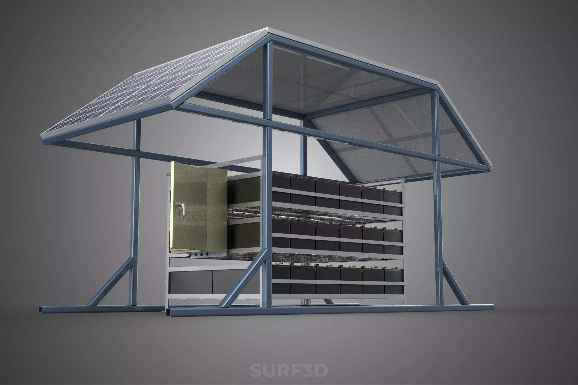 ENERGY POWER STATION SOLAR PANEL PV ARRAY RACK BATTERY BANK PACK 3D model_25