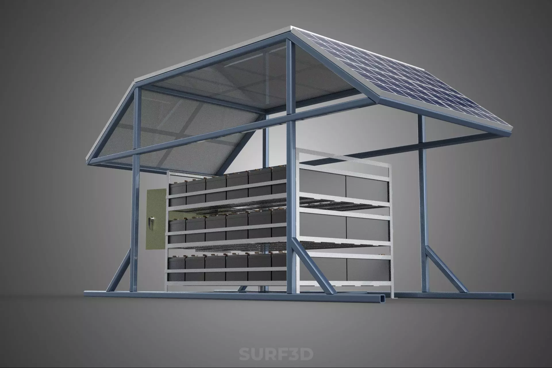ENERGY POWER STATION SOLAR PANEL PV ARRAY RACK BATTERY BANK PACK 3D model_27