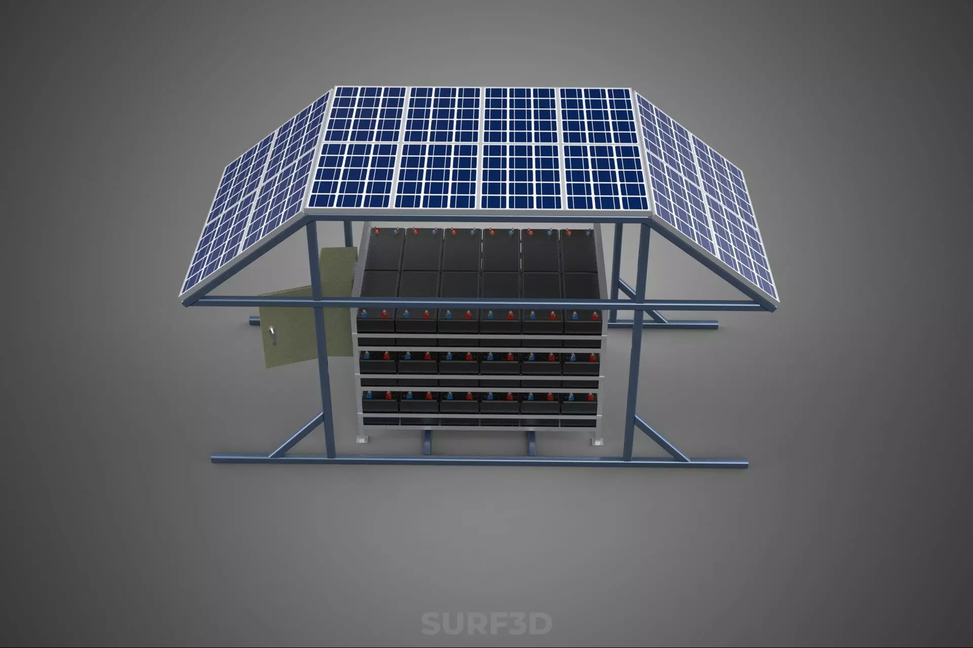 ENERGY POWER STATION SOLAR PANEL PV ARRAY RACK BATTERY BANK PACK 3D model_10