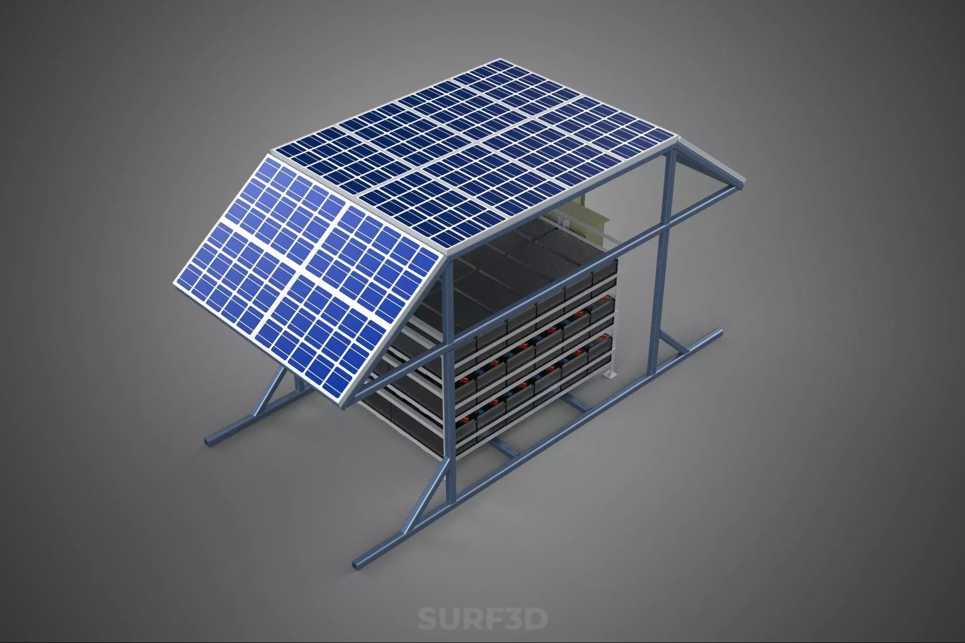 ENERGY POWER STATION SOLAR PANEL PV ARRAY RACK BATTERY BANK PACK 3D model_13