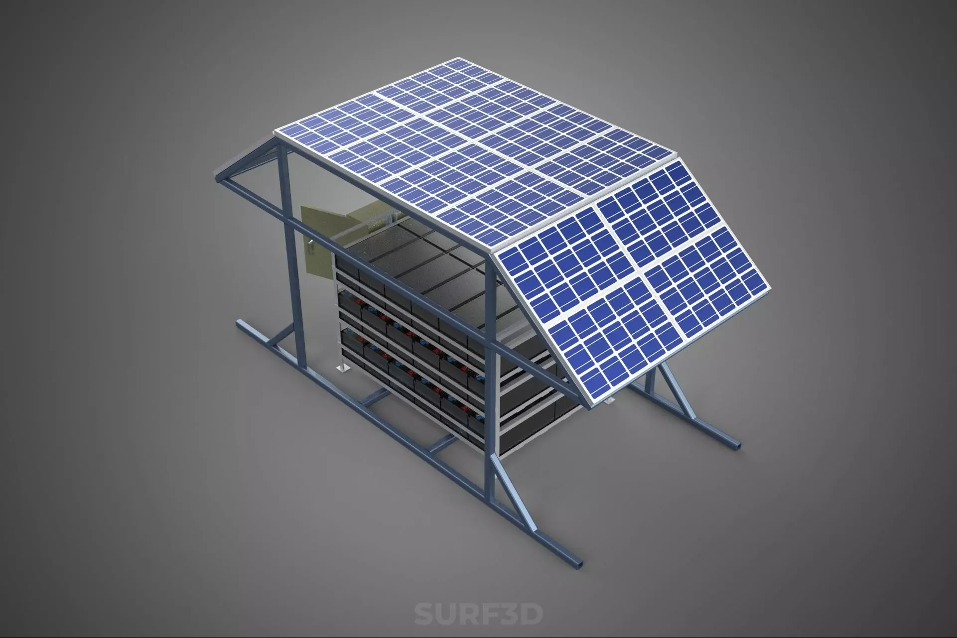 ENERGY POWER STATION SOLAR PANEL PV ARRAY RACK BATTERY BANK PACK 3D model_2