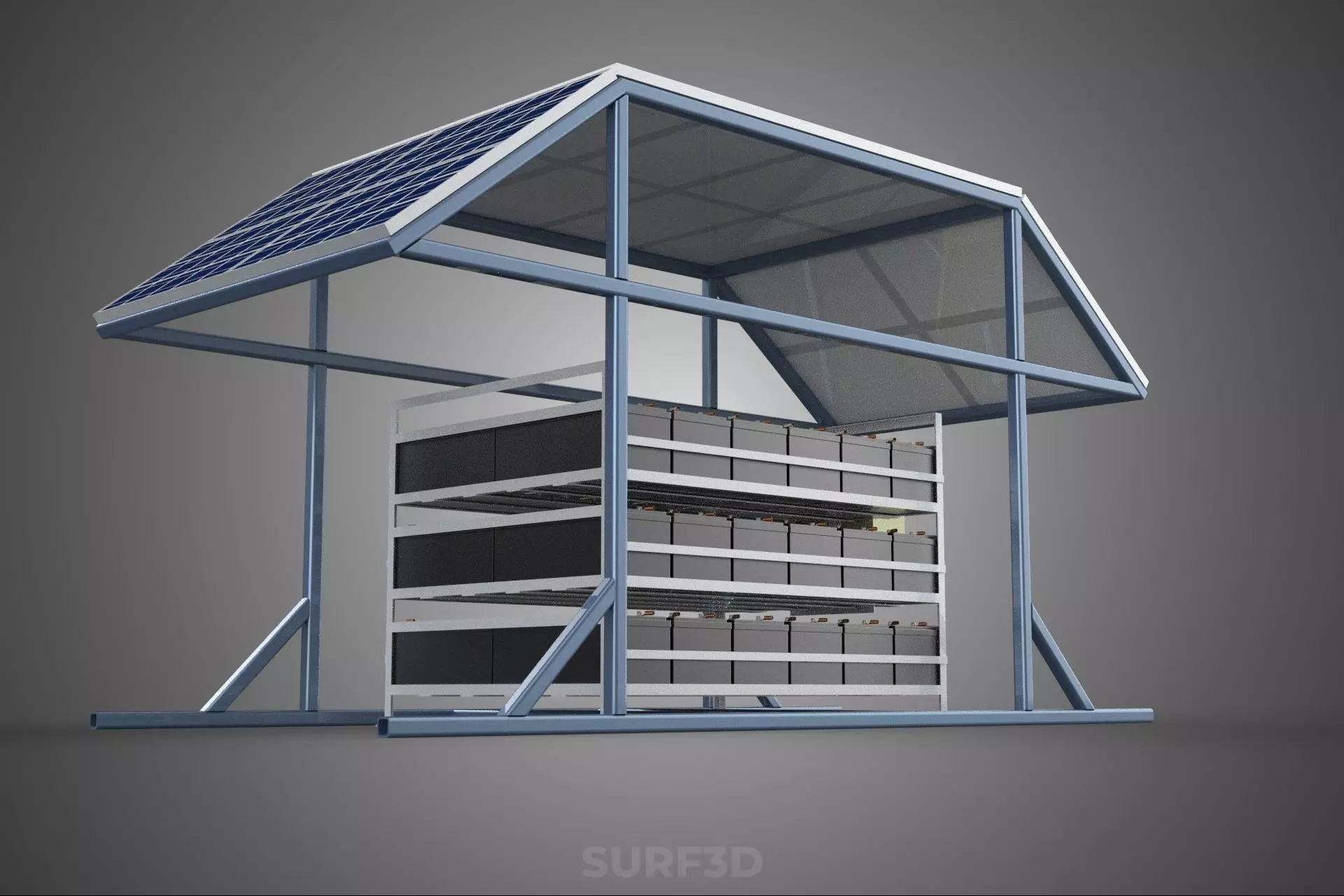 ENERGY POWER STATION SOLAR PANEL PV ARRAY RACK BATTERY BANK PACK 3D model_29