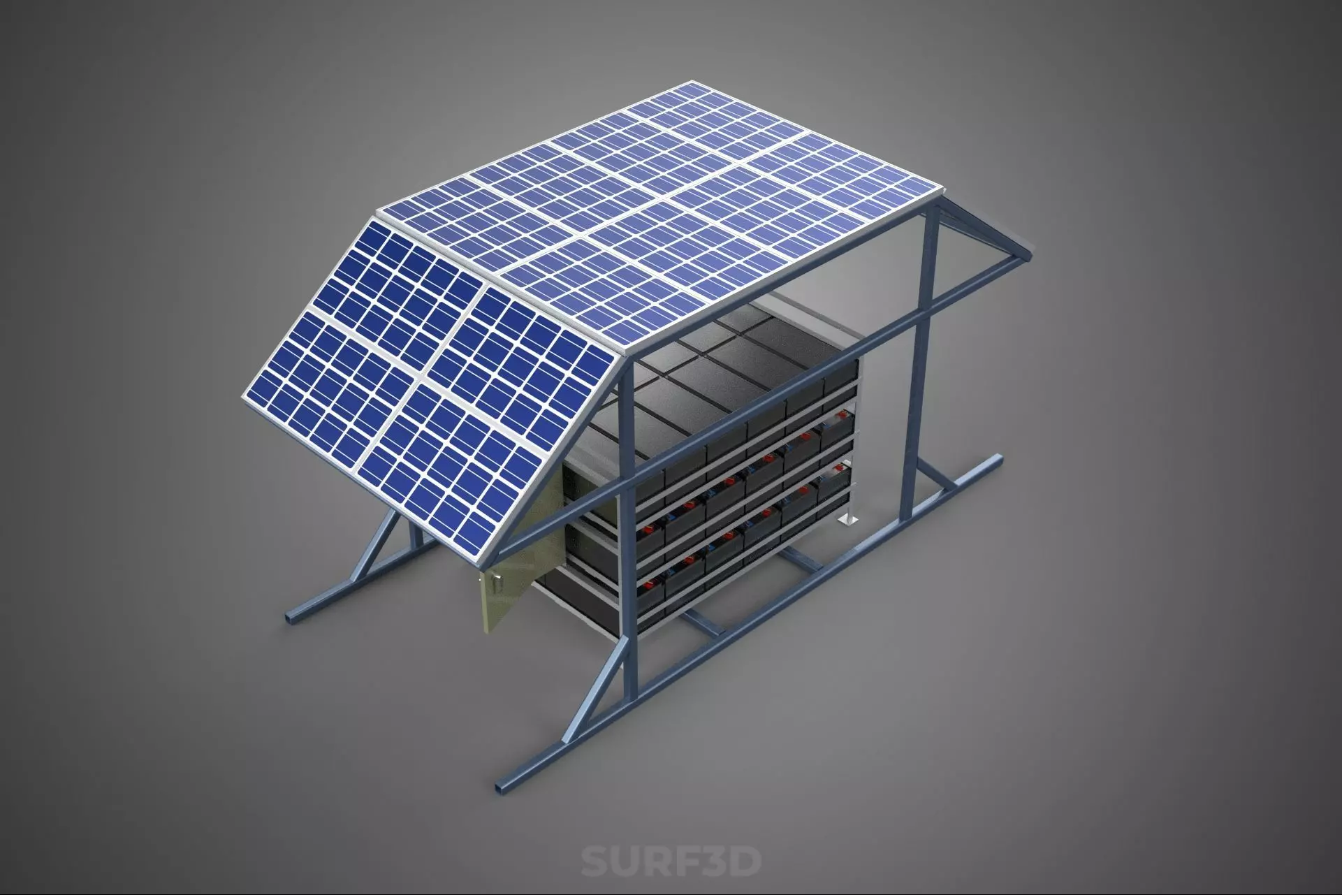 ENERGY POWER STATION SOLAR PANEL PV ARRAY RACK BATTERY BANK PACK 3D model_9