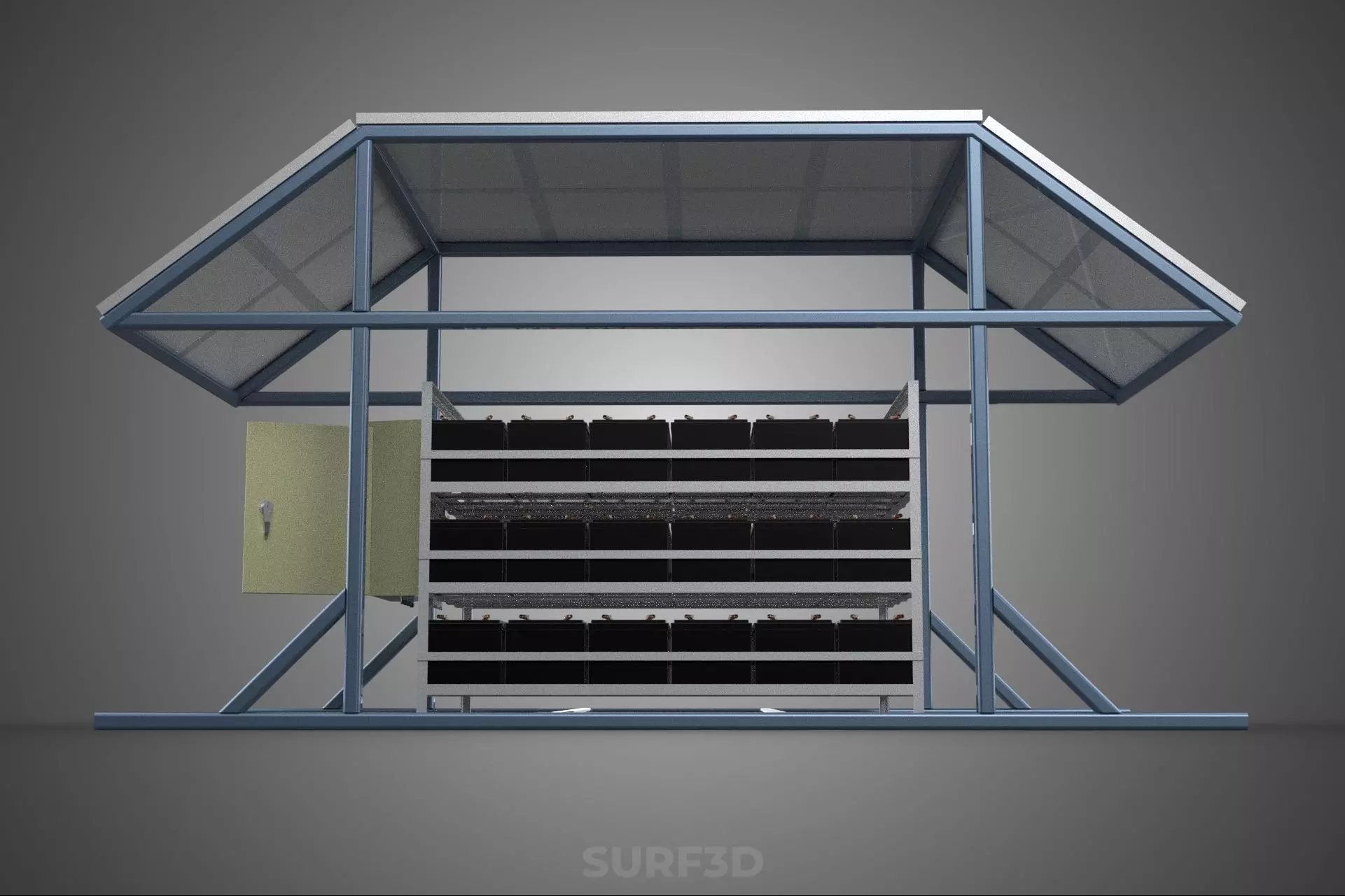 ENERGY POWER STATION SOLAR PANEL PV ARRAY RACK BATTERY BANK PACK 3D model_26