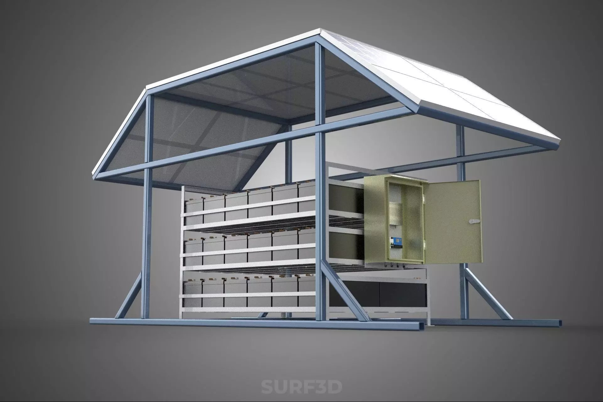 ENERGY POWER STATION SOLAR PANEL PV ARRAY RACK BATTERY BANK PACK 3D model_23