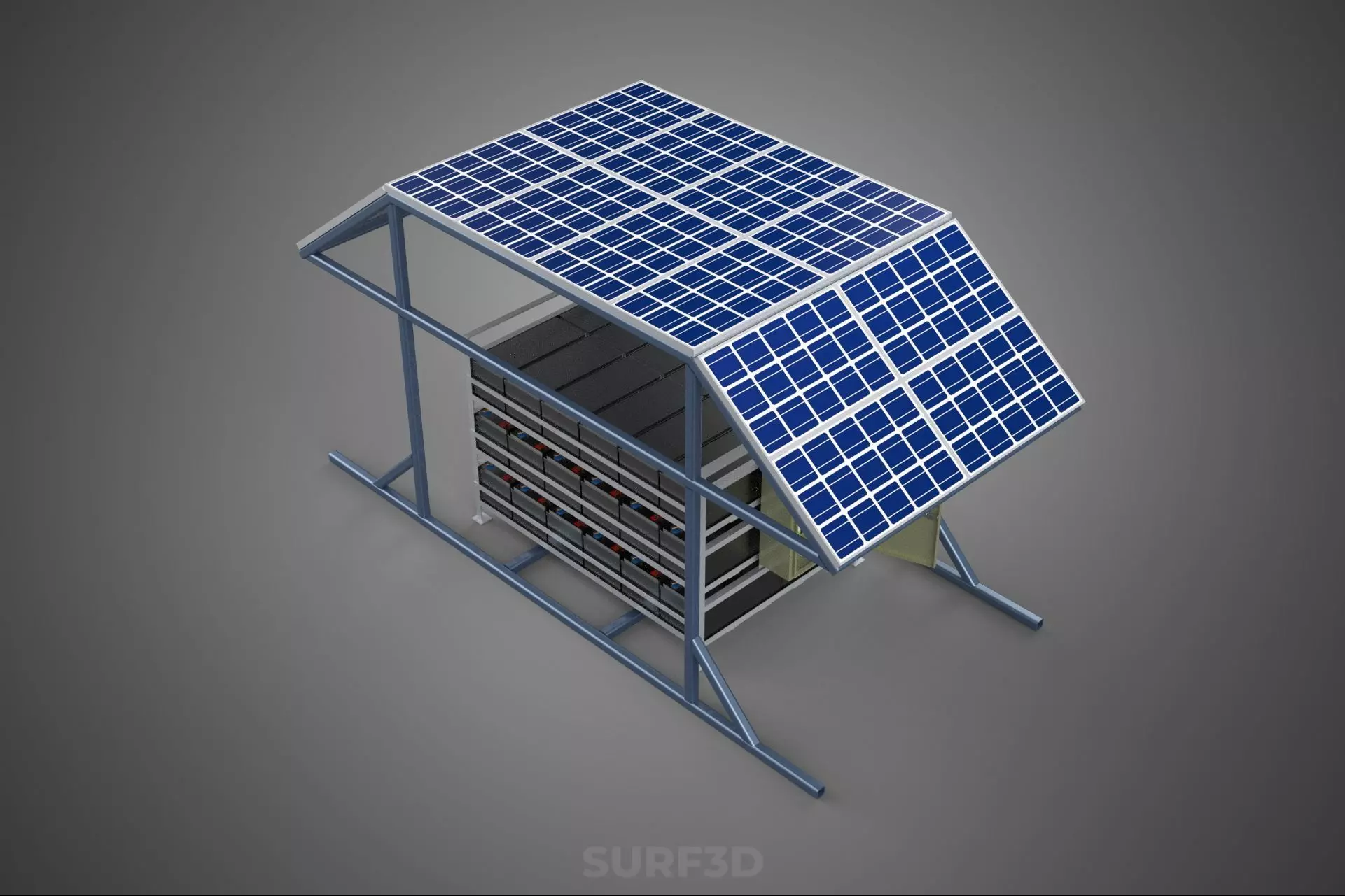 ENERGY POWER STATION SOLAR PANEL PV ARRAY RACK BATTERY BANK PACK 3D model_7