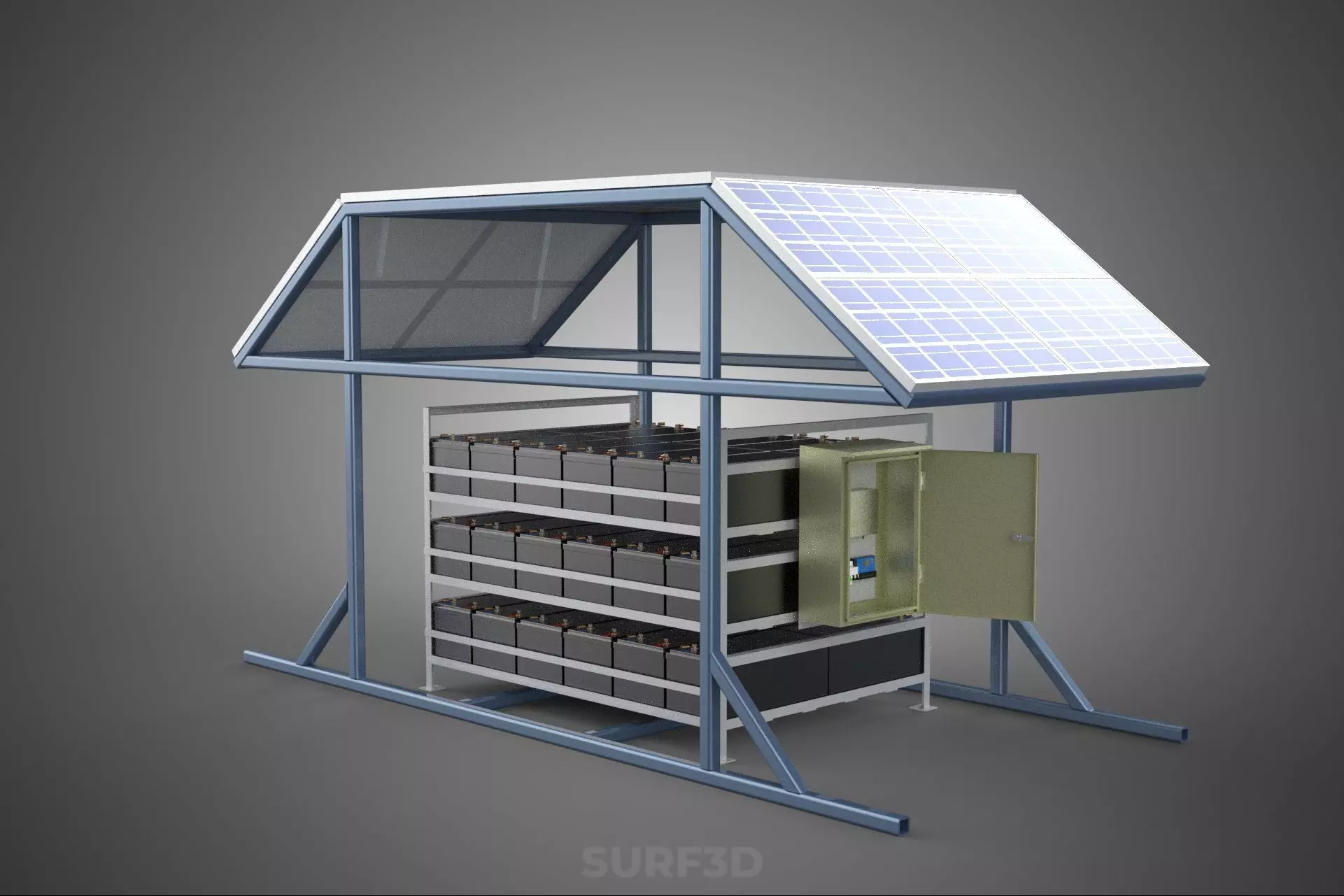 ENERGY POWER STATION SOLAR PANEL PV ARRAY RACK BATTERY BANK PACK 3D model_4