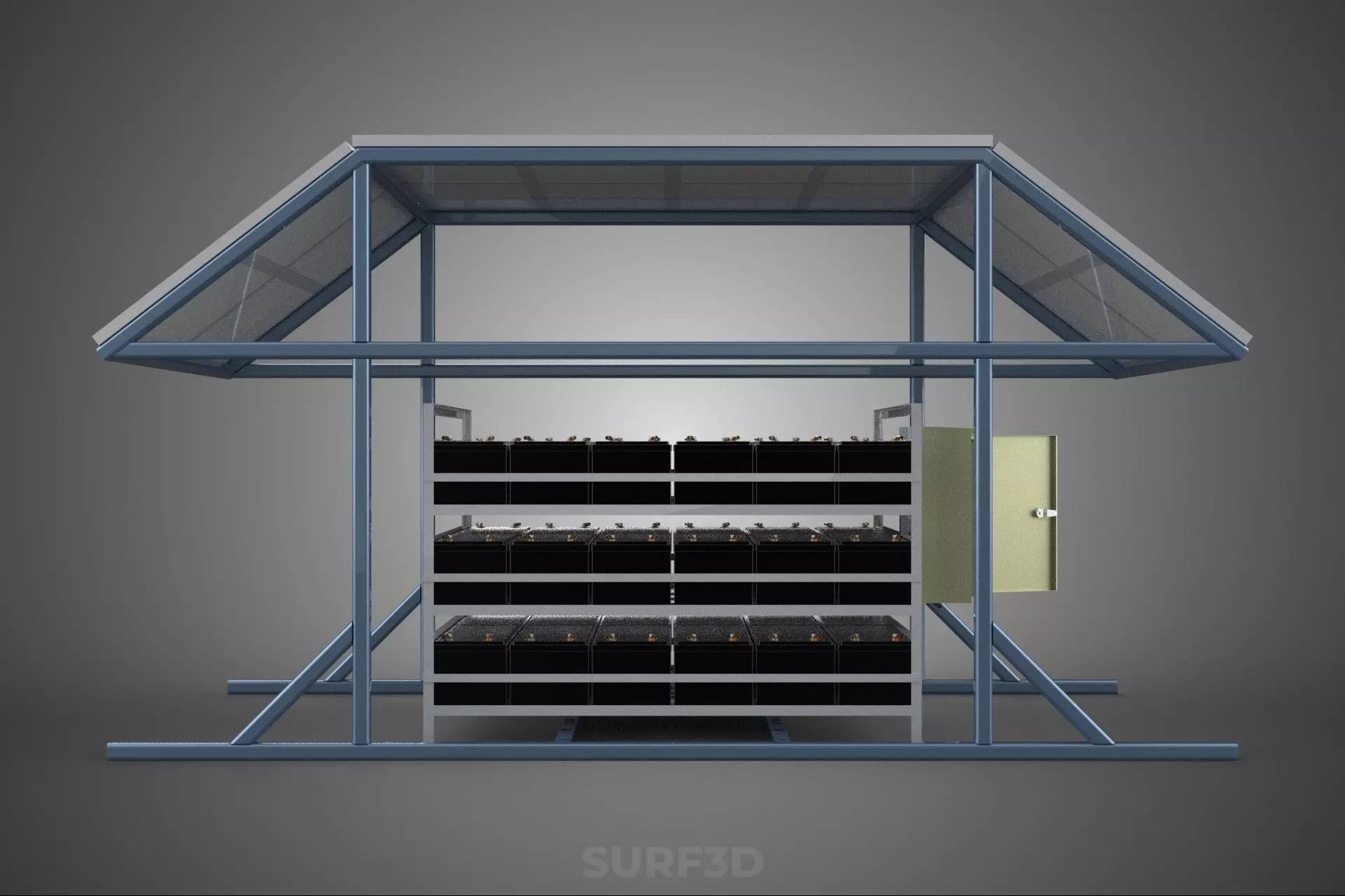 ENERGY POWER STATION SOLAR PANEL PV ARRAY RACK BATTERY BANK PACK 3D model_40