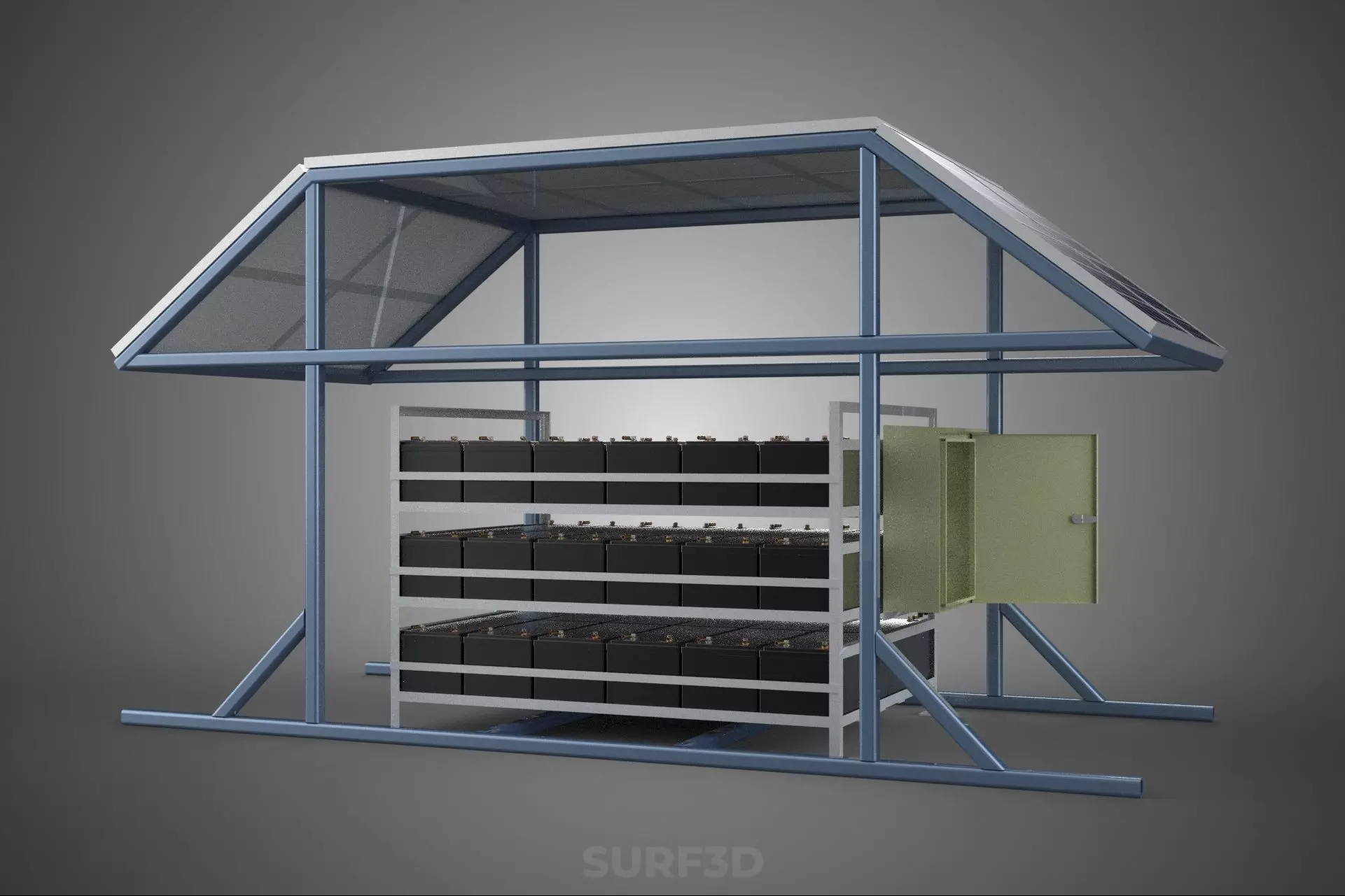 ENERGY POWER STATION SOLAR PANEL PV ARRAY RACK BATTERY BANK PACK 3D model_41