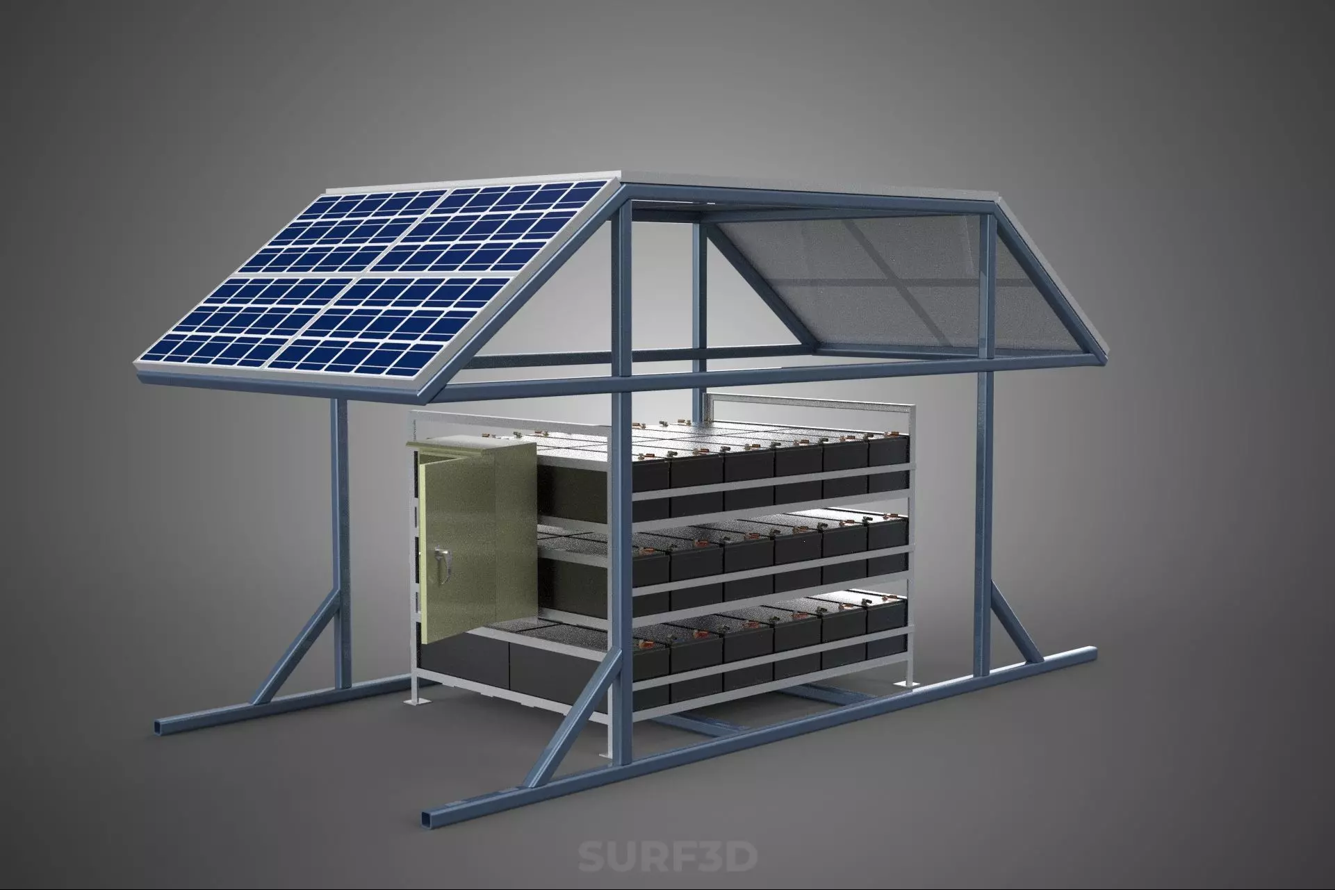 ENERGY POWER STATION SOLAR PANEL PV ARRAY RACK BATTERY BANK PACK 3D model_17