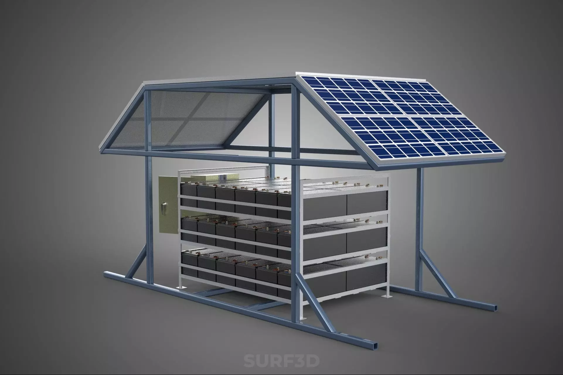 ENERGY POWER STATION SOLAR PANEL PV ARRAY RACK BATTERY BANK PACK 3D model_19