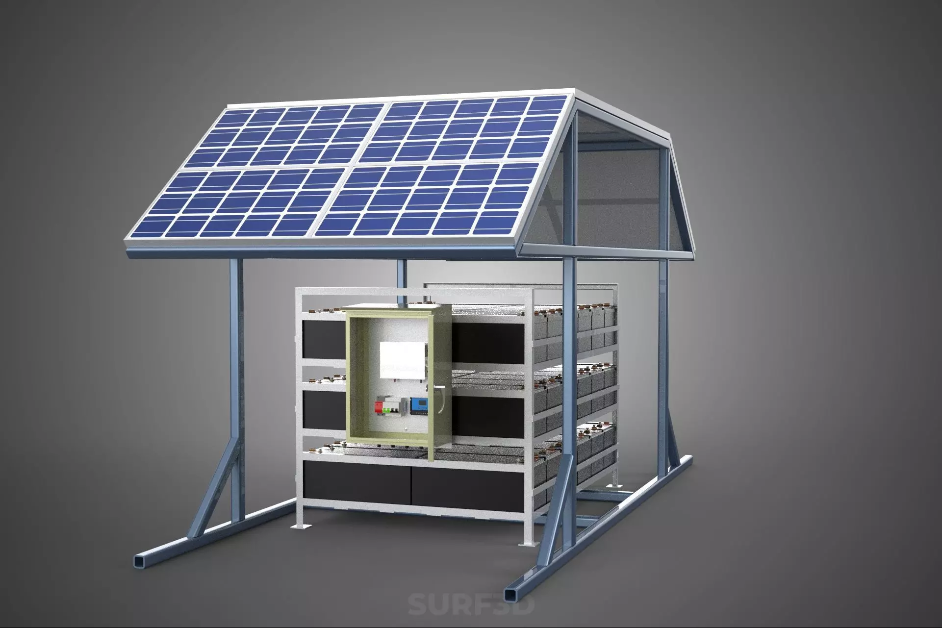 ENERGY POWER STATION SOLAR PANEL PV ARRAY RACK BATTERY BANK PACK 3D model_35