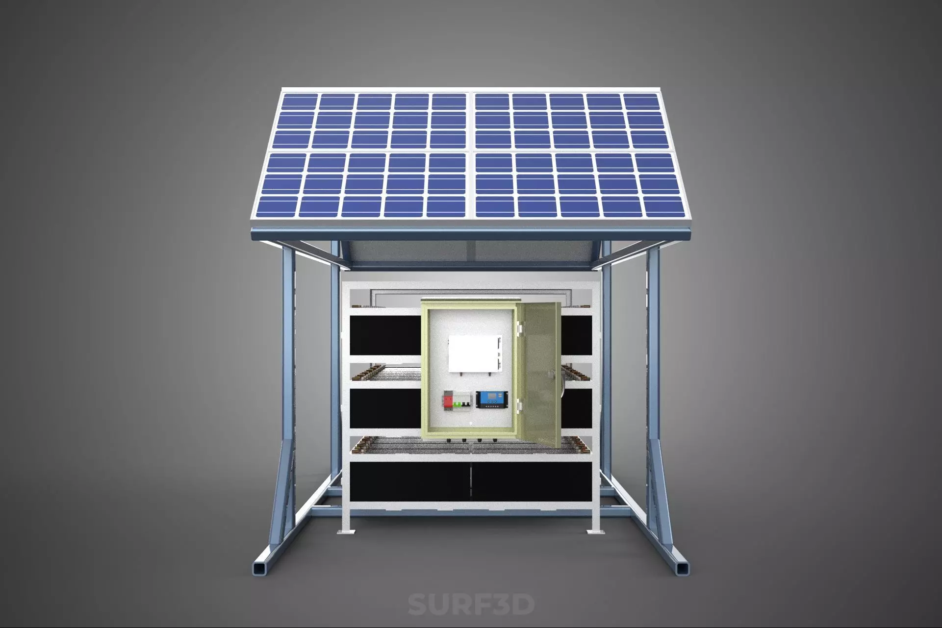 ENERGY POWER STATION SOLAR PANEL PV ARRAY RACK BATTERY BANK PACK 3D model_34