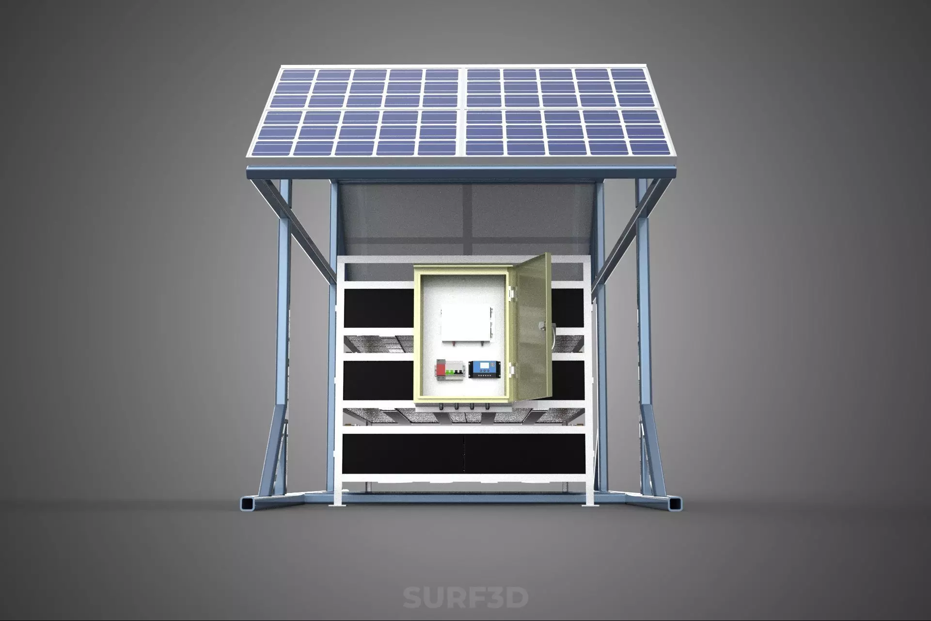 ENERGY POWER STATION SOLAR PANEL PV ARRAY RACK BATTERY BANK PACK 3D model_24