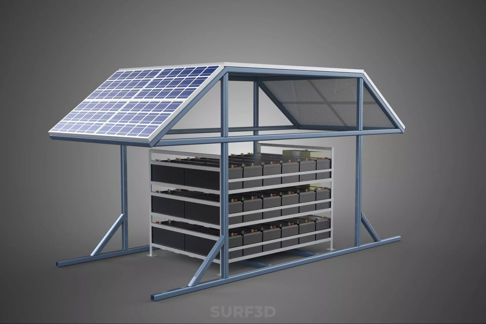 ENERGY POWER STATION SOLAR PANEL PV ARRAY RACK BATTERY BANK PACK 3D model_21