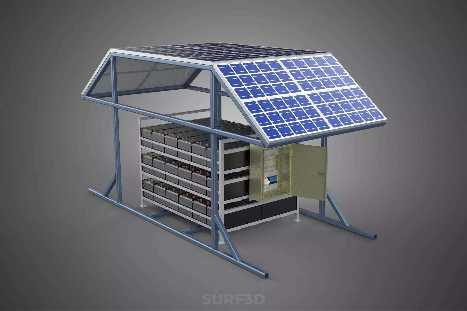 ENERGY POWER STATION SOLAR PANEL PV ARRAY RACK BATTERY BANK PACK 3D model_0