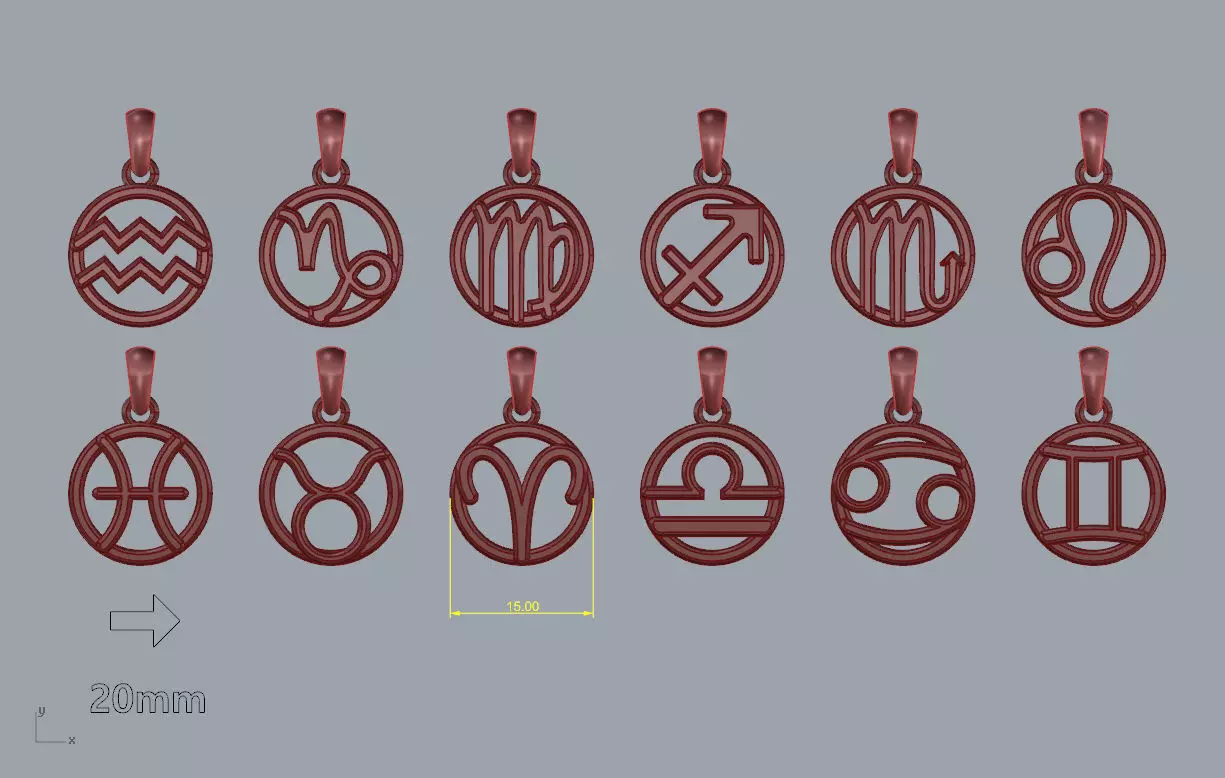 12 Zodiac Signs Pendant 3D print model_3