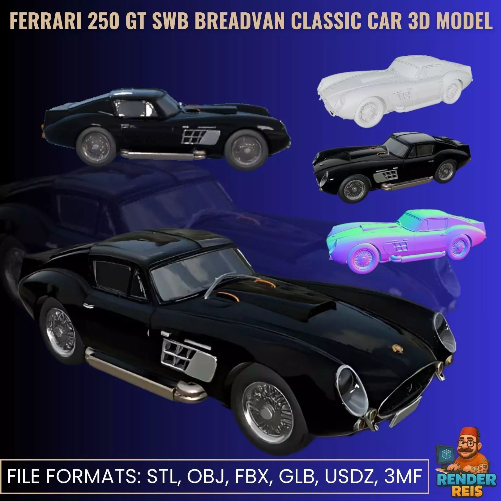 F 250 GT SWB Breadvan Classic Car 3D Model 3D print model_0