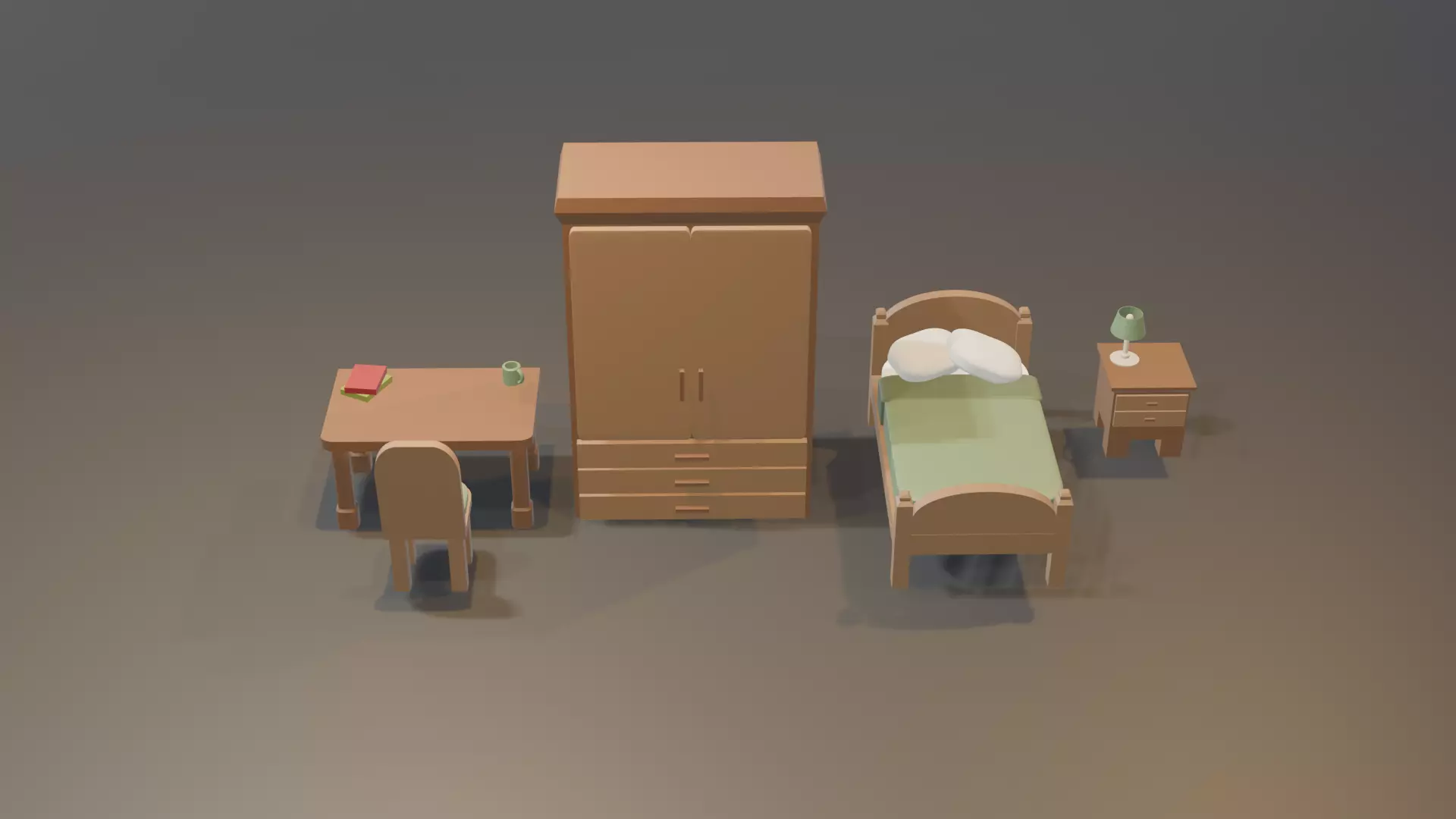 Low Poly Bedroom Pack - 5 Game-Ready Props Low-poly 3D model_2