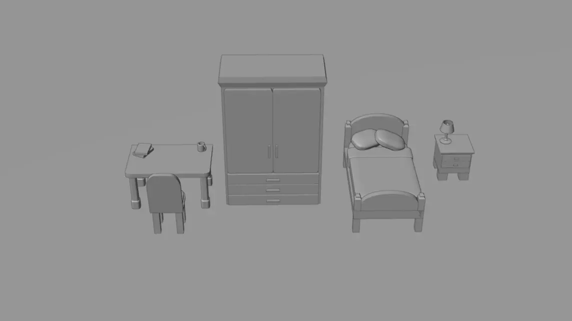 Low Poly Bedroom Pack - 5 Game-Ready Props Low-poly 3D model_3