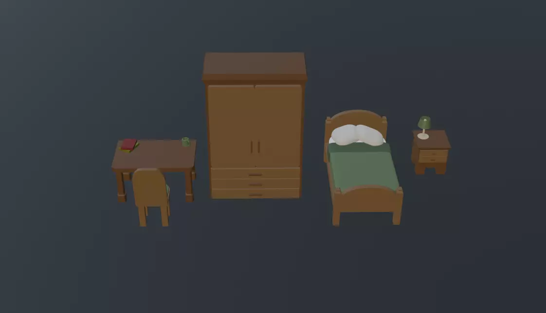 Low Poly Bedroom Pack - 5 Game-Ready Props Low-poly 3D model_4