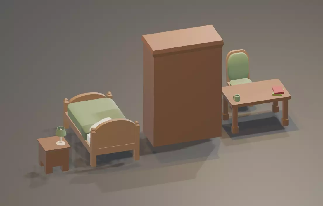 Low Poly Bedroom Pack - 5 Game-Ready Props Low-poly 3D model_1