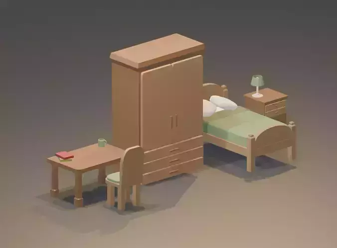 Low Poly Bedroom Pack - 5 Game-Ready Props Low-poly 3D model