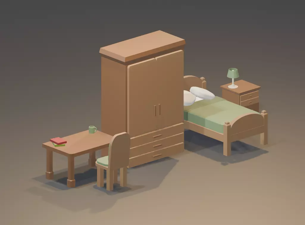 Low Poly Bedroom Pack - 5 Game-Ready Props Low-poly 3D model_0